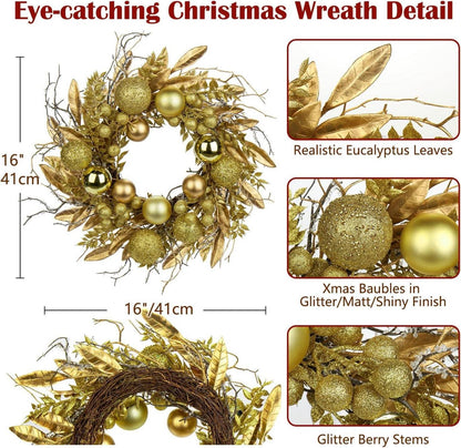 Goldener Weihnachtskranz mit Kugeln & Fernzweigen Ø 40cm