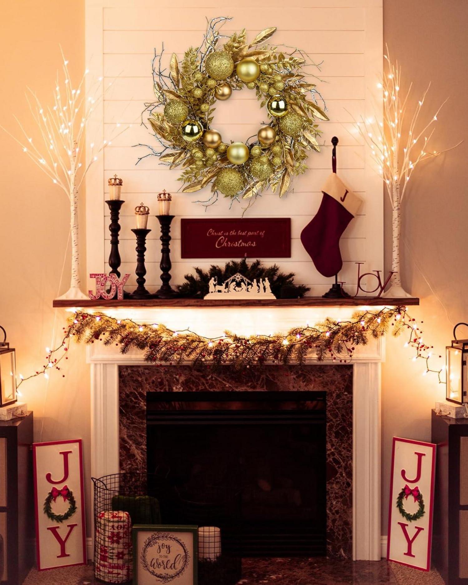 Goldener Weihnachtskranz mit Kugeln und Fernzweigen Ø 40CM