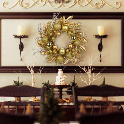 Goldener Weihnachtskranz mit Weihnachtskugeln und Fernzweigen Ø 40CM