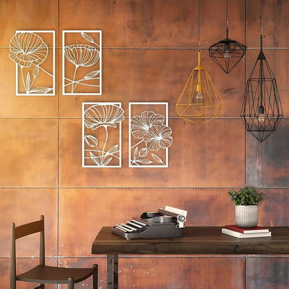 Metall Lotusblume Wanddekoration in Weiß - 4er Set