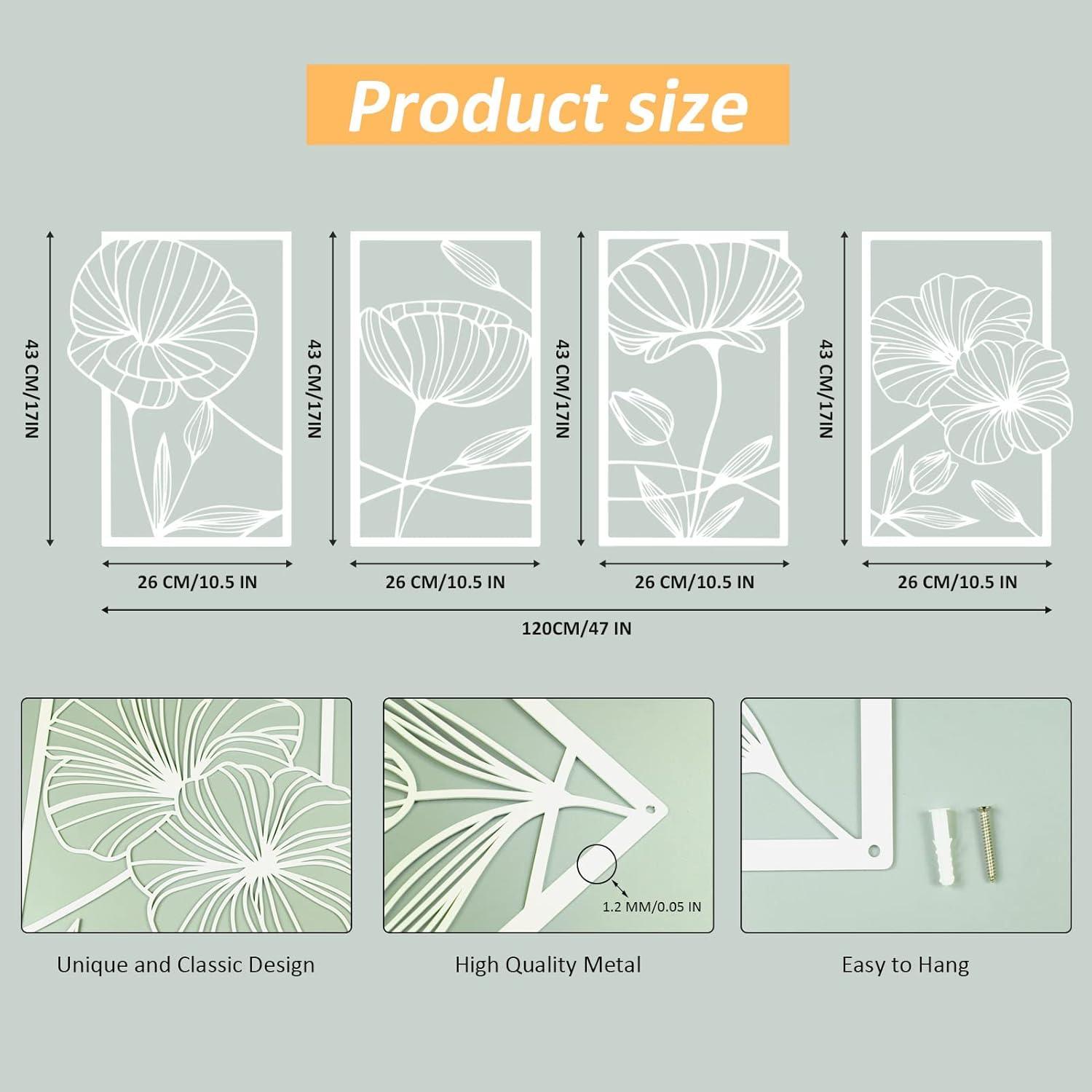 Metall Lotusblume Wanddekoration in Weiß - 4er Set