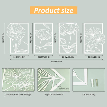 Metall Lotusblume Wanddekoration in Weiß - 4er Set