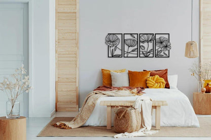 Metall Lotusblume Wanddekoration in Schwarz für Wohnzimmer, Schlafzimmer, Büro - 4 Stück