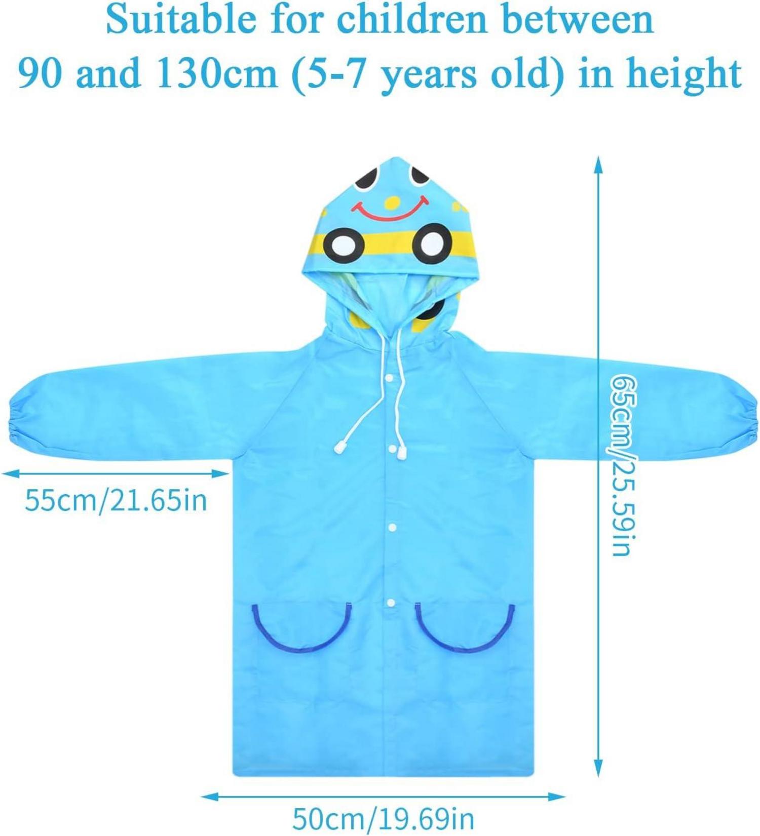 Kinder Regenponcho mit Kapuze und Taschen, Wasserdicht 90-130 cm Blau