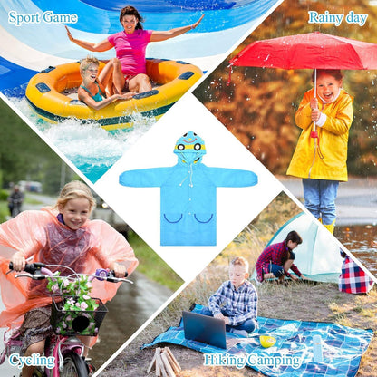 Kinder Regenponcho mit Kapuze, Wiederverwendbar, Wasserdicht 6 Jahre Blau