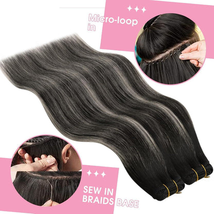 Echthaar Tressen Ombre Schwarz Silber 55cm