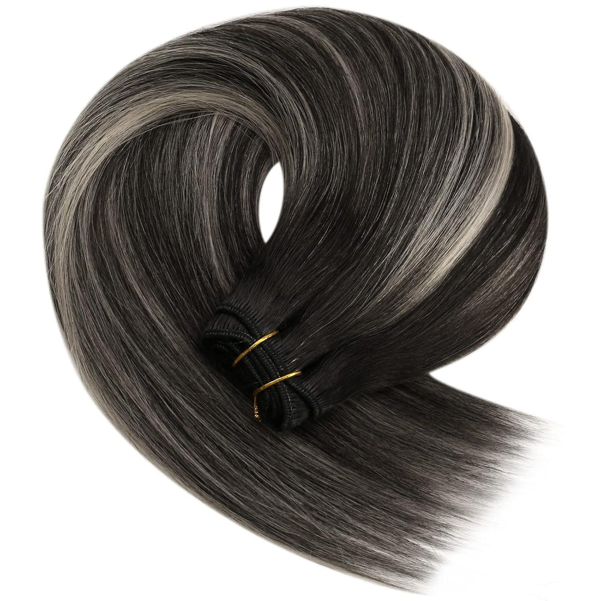 Echthaar Tressen Ombre Schwarz Silber 55cm