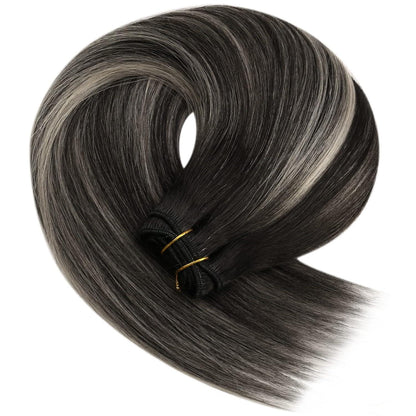 Echthaar Tressen Ombre Schwarz Silber 55cm