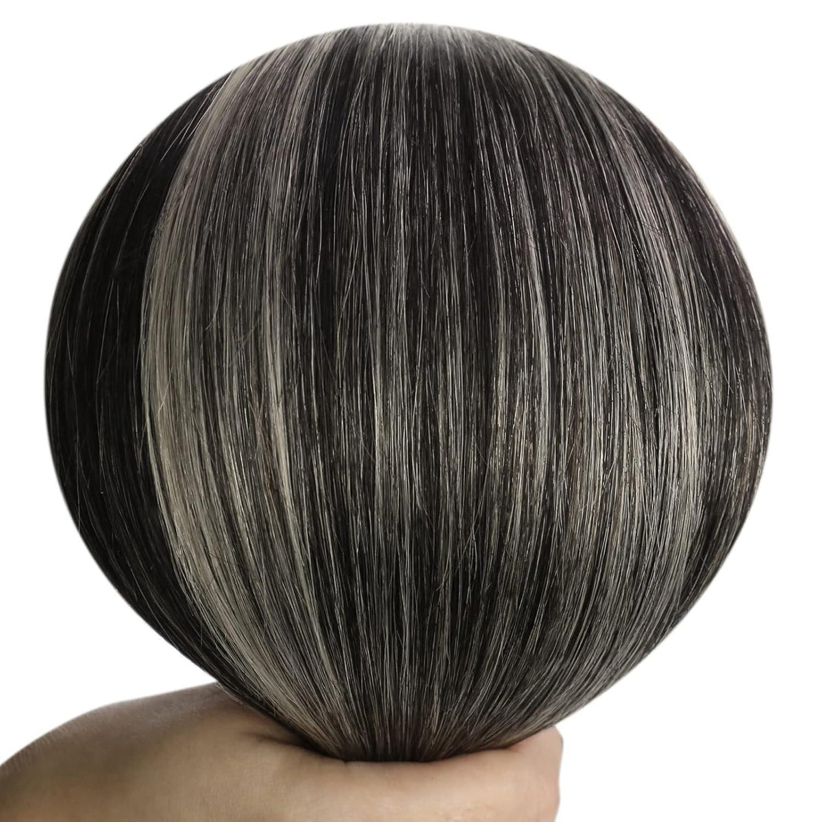 Echthaar Tressen Ombre Schwarz Silber 55cm