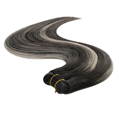 Echthaar Tressen Ombre Schwarz Silber 55cm
