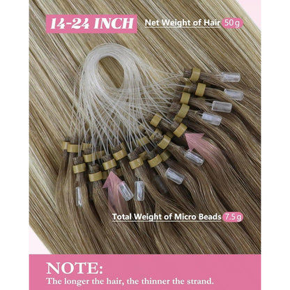 Echthaar Microring Extensions Ombre Hellbraun Blond 60cm