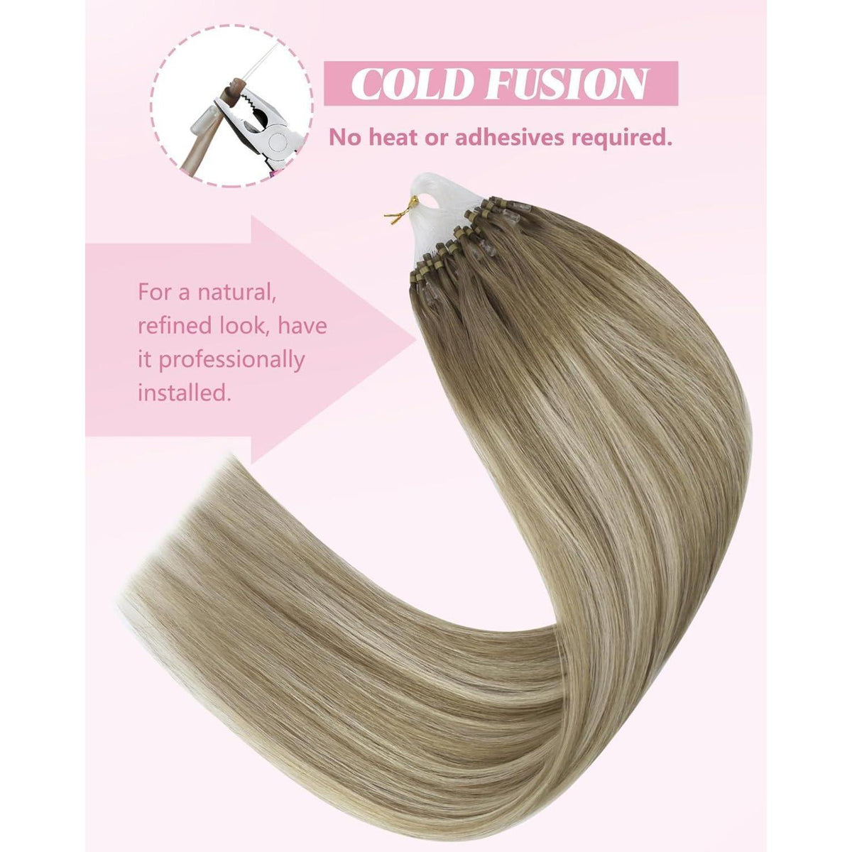 Echthaar Microring Extensions Ombre Hellbraun Blond 60cm