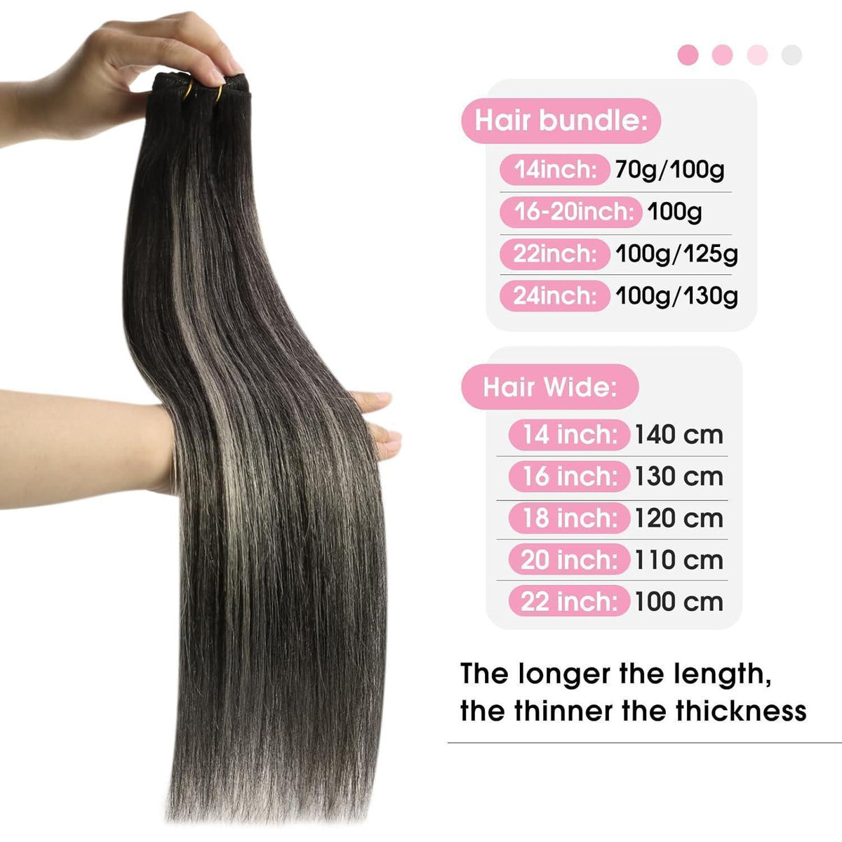 Silberne Echthaar Tressen 35cm – 2-Weft-1B/S/1B