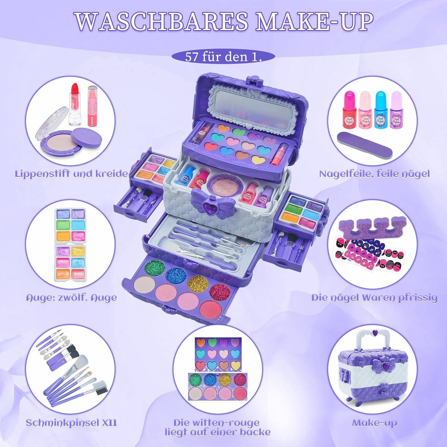 Kinderschminke Set Mädchen Schminkkoffer 57-teilig Waschbar Makeup
