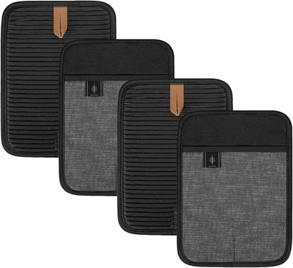 Topflappen Baumwolle Hitzebeständig 4er Set Anti-rutsch Schwarz