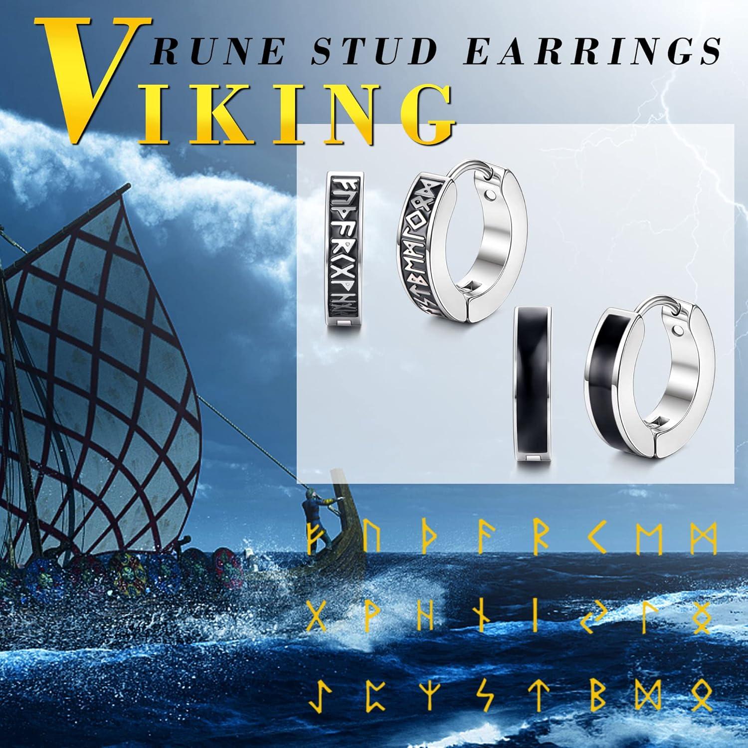 8Paar Ohrstecker Herren Edelstahl Wikinger Rune schwarze Ohrringe