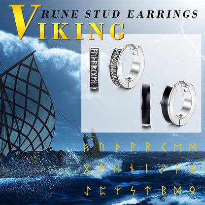 8Paar Ohrstecker Herren Edelstahl Wikinger Rune schwarze Ohrringe