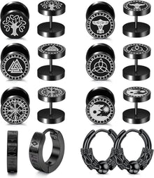 Wikinger Rune Ohrstecker Set Herren Schwarz Edelstahl 8Paar