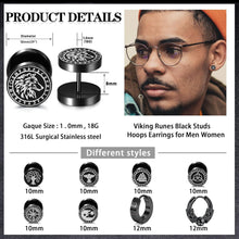 Herren Ohrstecker Edelstahl Wikinger Rune Schwarze Wolfskopf