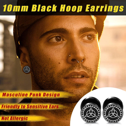 Wikinger Rune Herren Ohrstecker Set Schwarze Ohrringe Wolfskopf Piercings Kreolen