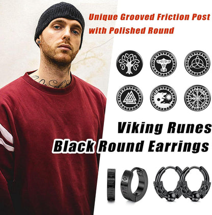 Herren Edelstahl Wikinger Rune Schwarze Ohrringe 8Paar Set