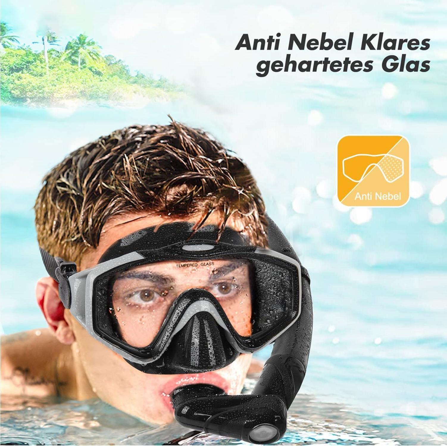 Schnorchelset Tauchmaske Taucherbrille Volltrocken Anti-Leck Anti-Fog