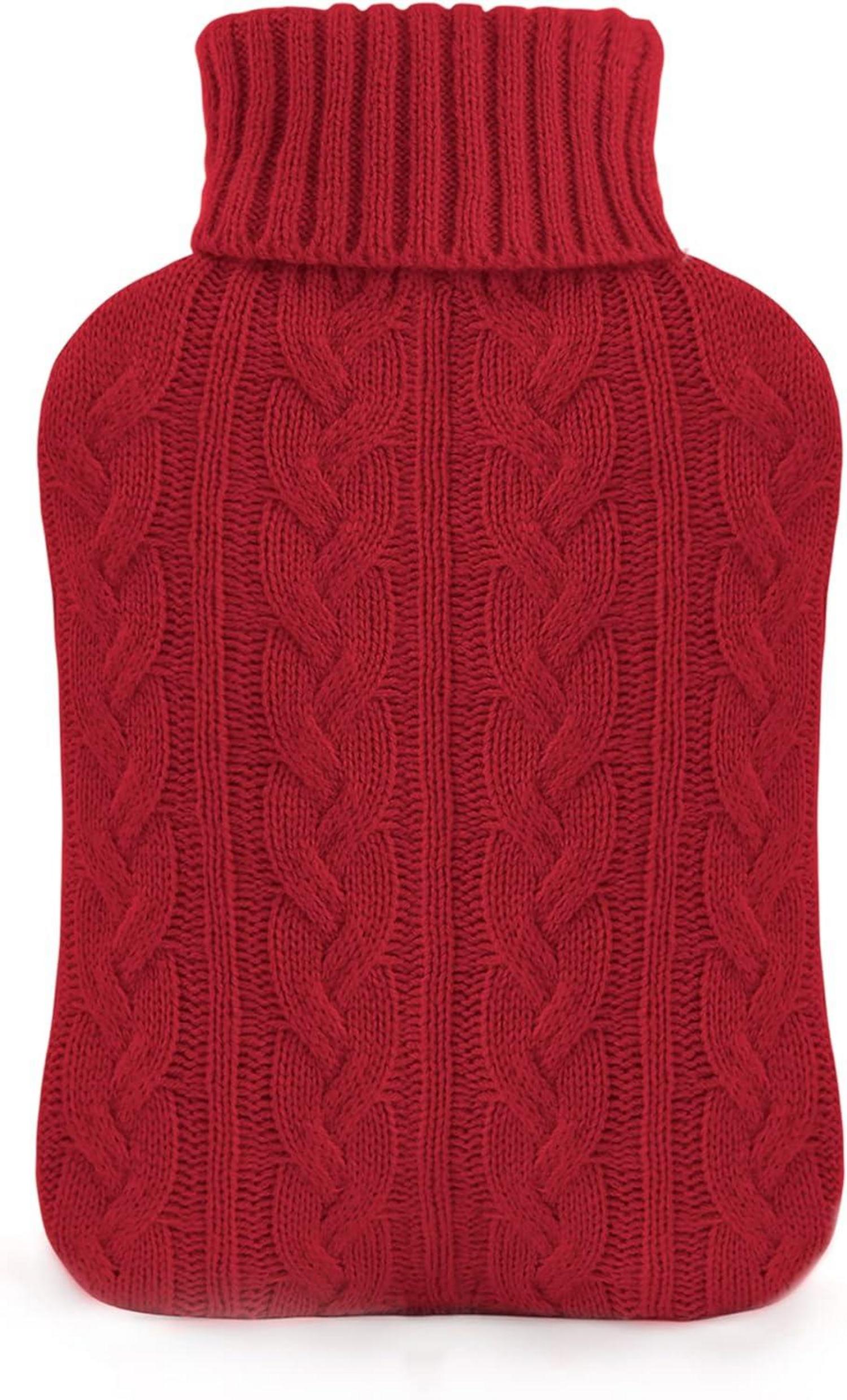 Wärmflasche mit Bezug Weicher Strickbezug 2L Rot
