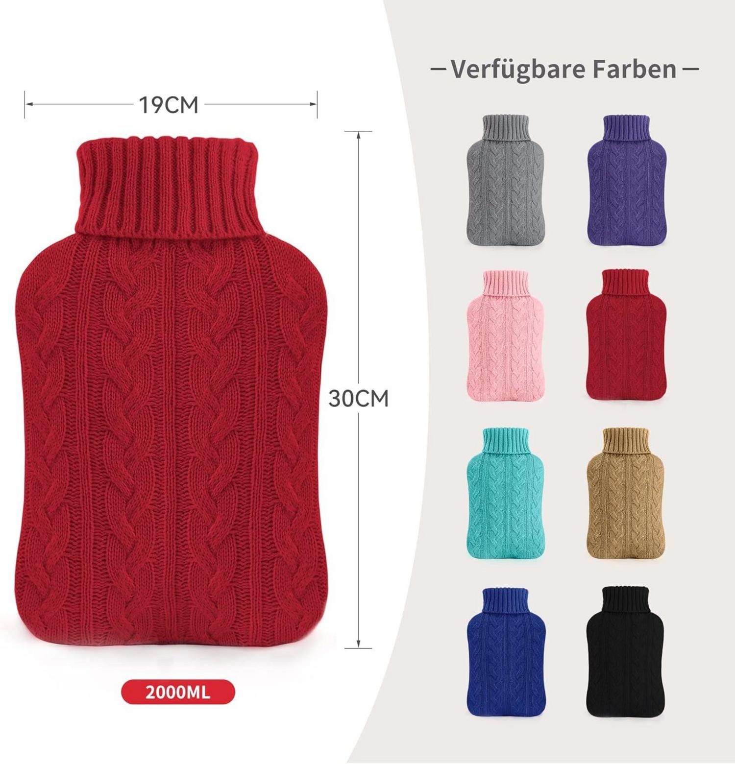 Wärmflasche mit Bezug Weicher Strickbezug 2L Rot