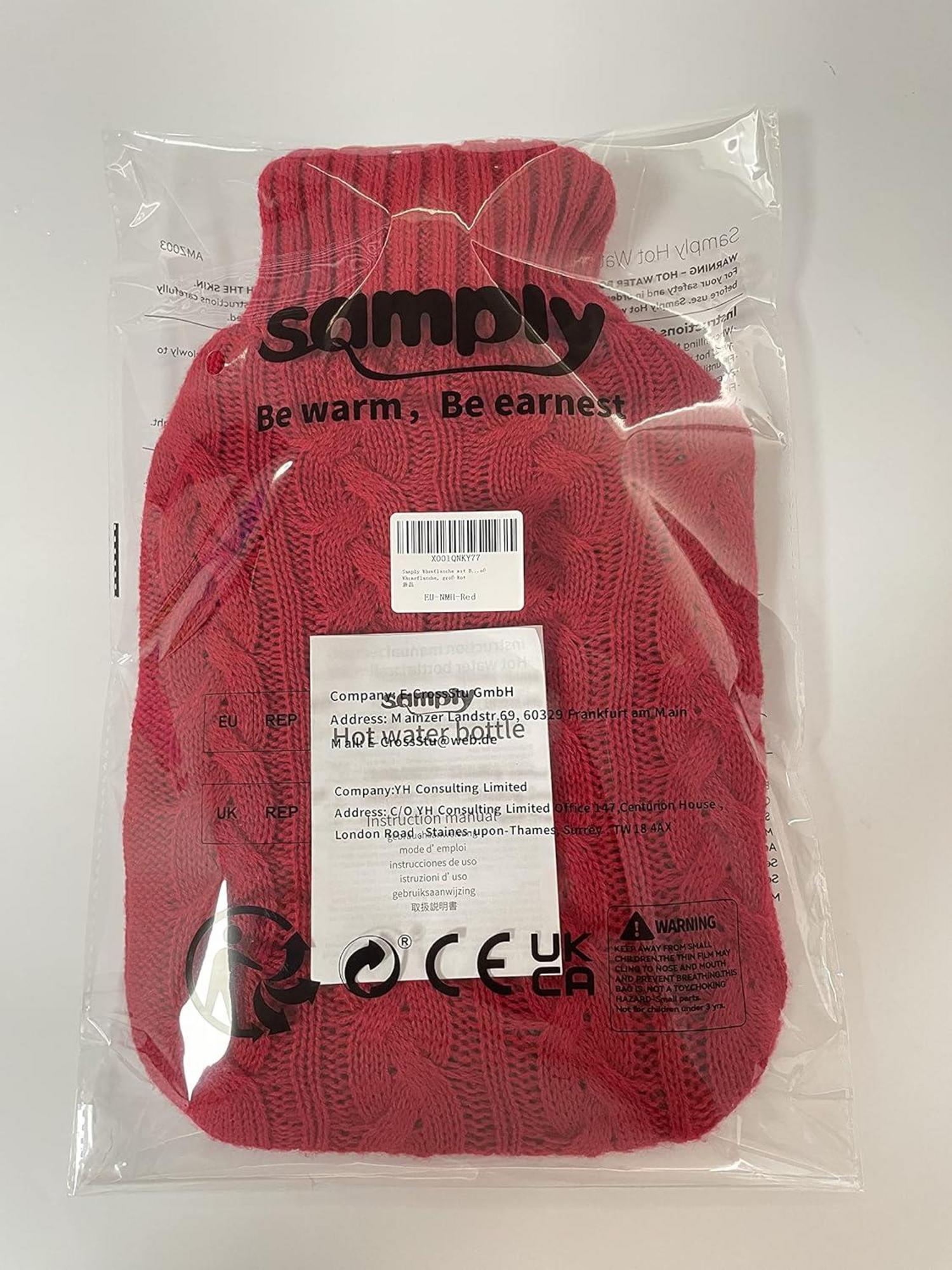 Wärmflasche mit Weichem Strickbezug 2L groß in Rot