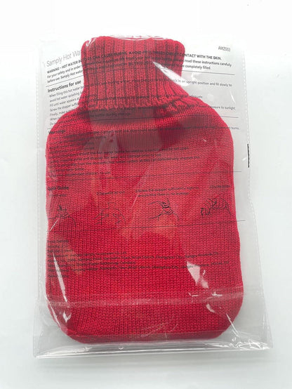 samply Wärmflasche mit Strickbezug 2L groß - Premium Qualität Rot