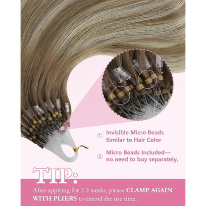 Echthaar Micro Ring Extensions Ombre Hellbraun-Platinblond 35cm