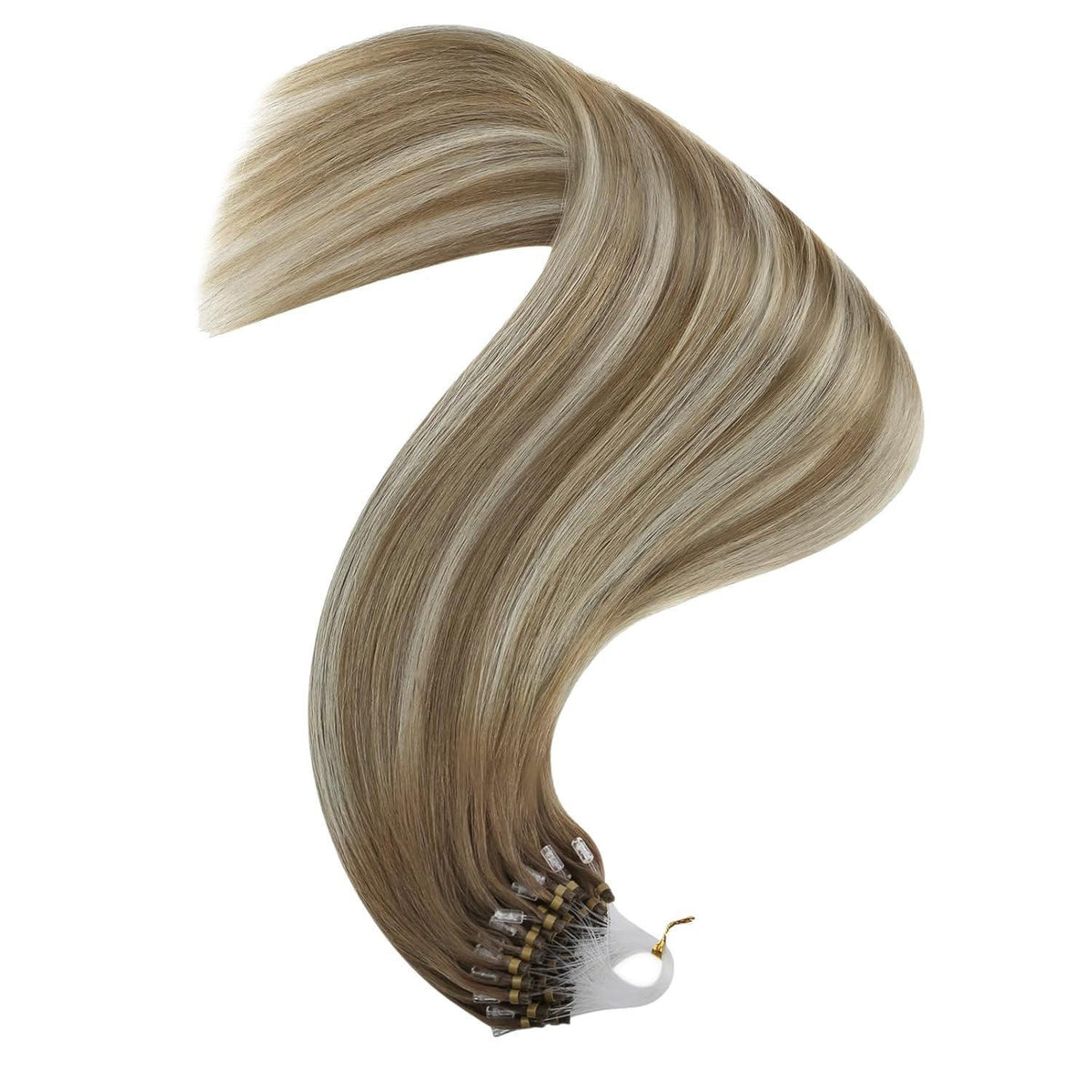 Echthaar Micro Ring Extensions Ombre Hellbraun-Platinblond 35cm