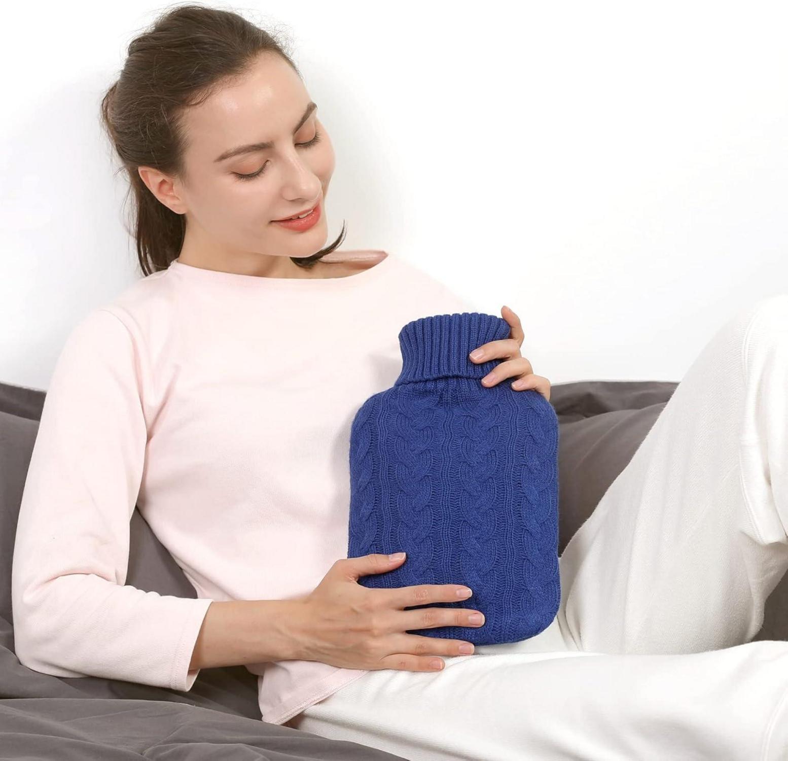Wärmflasche mit Strickbezug 2L groß Navy Blau - Premium