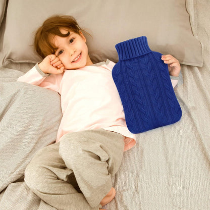 Große Wärmflasche mit weichem Strickbezug - Navy Blau