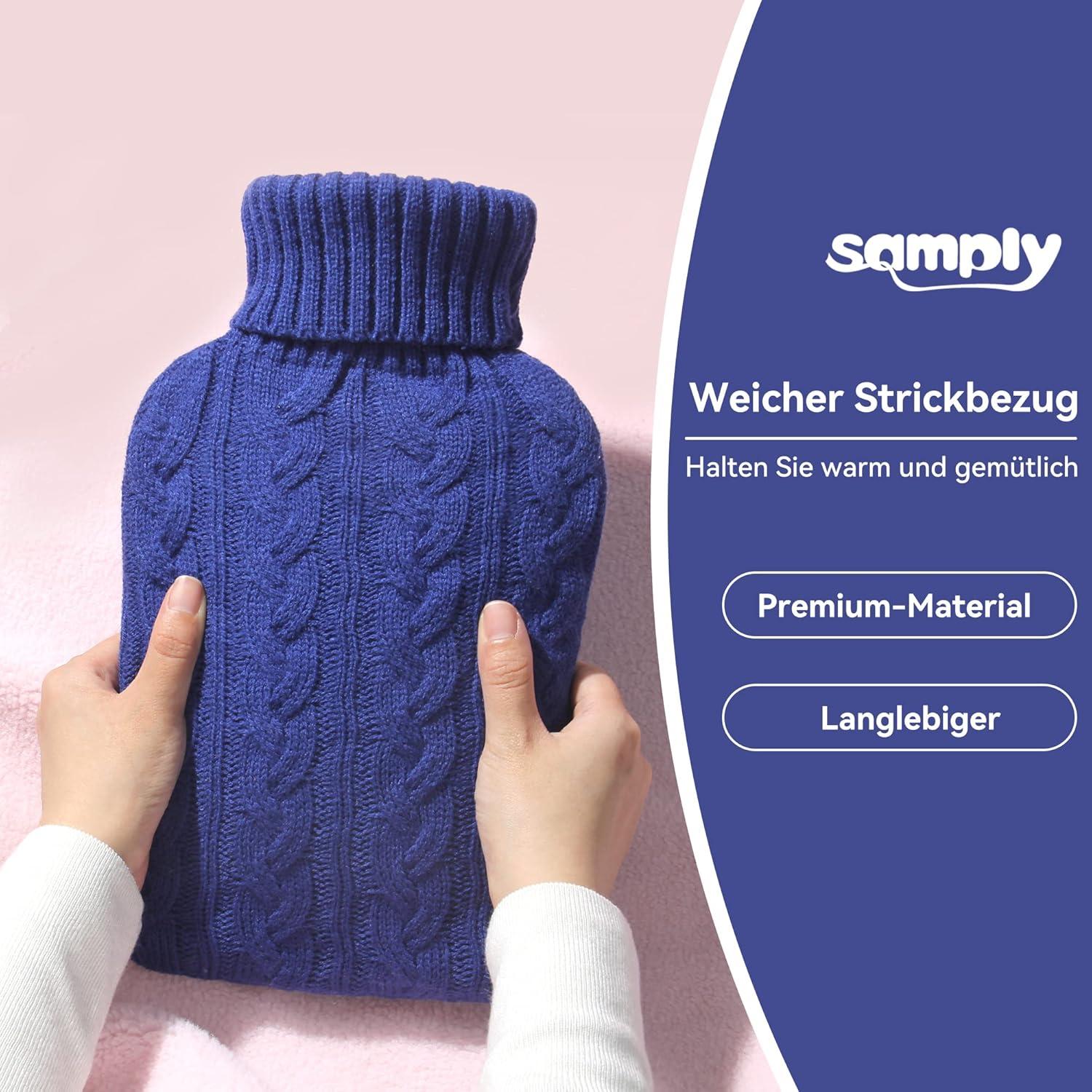 samply Wärmflasche mit Strickbezug 2L Navy Blau