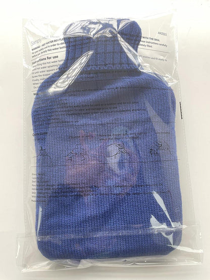 Wärmflasche 2L mit Weichem Strickbezug Navy Blau - Hochwertig & Langlebig
