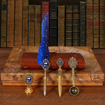 Feder Kalligraphie Set Vintage Look Luxus Geschenk Blau
