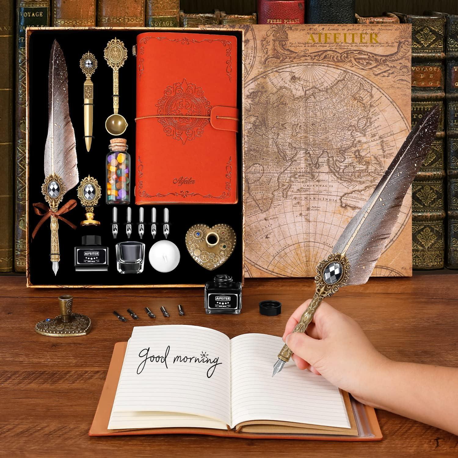 Feder Kalligraphie Stift Quill Tinte Notizbuch Set Wachs Siegel