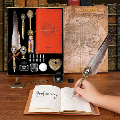 Feder Kalligraphie Stift Quill Tinte Notizbuch Set Wachs Siegel