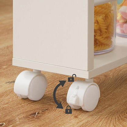 HOOBRO Schmaler Küchenwagen 4 Ebenen 360° Räder 80cm Weiß/Naturholz