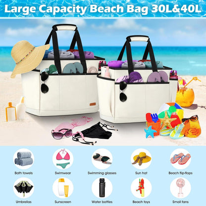 Strandtasche XXL Damen Groß Badetasche mit Reißverschluss 40L Beige