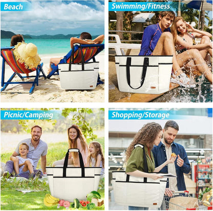 Strandtasche XXL Damen Groß Badetasche mit Reißverschluss 40L Beige