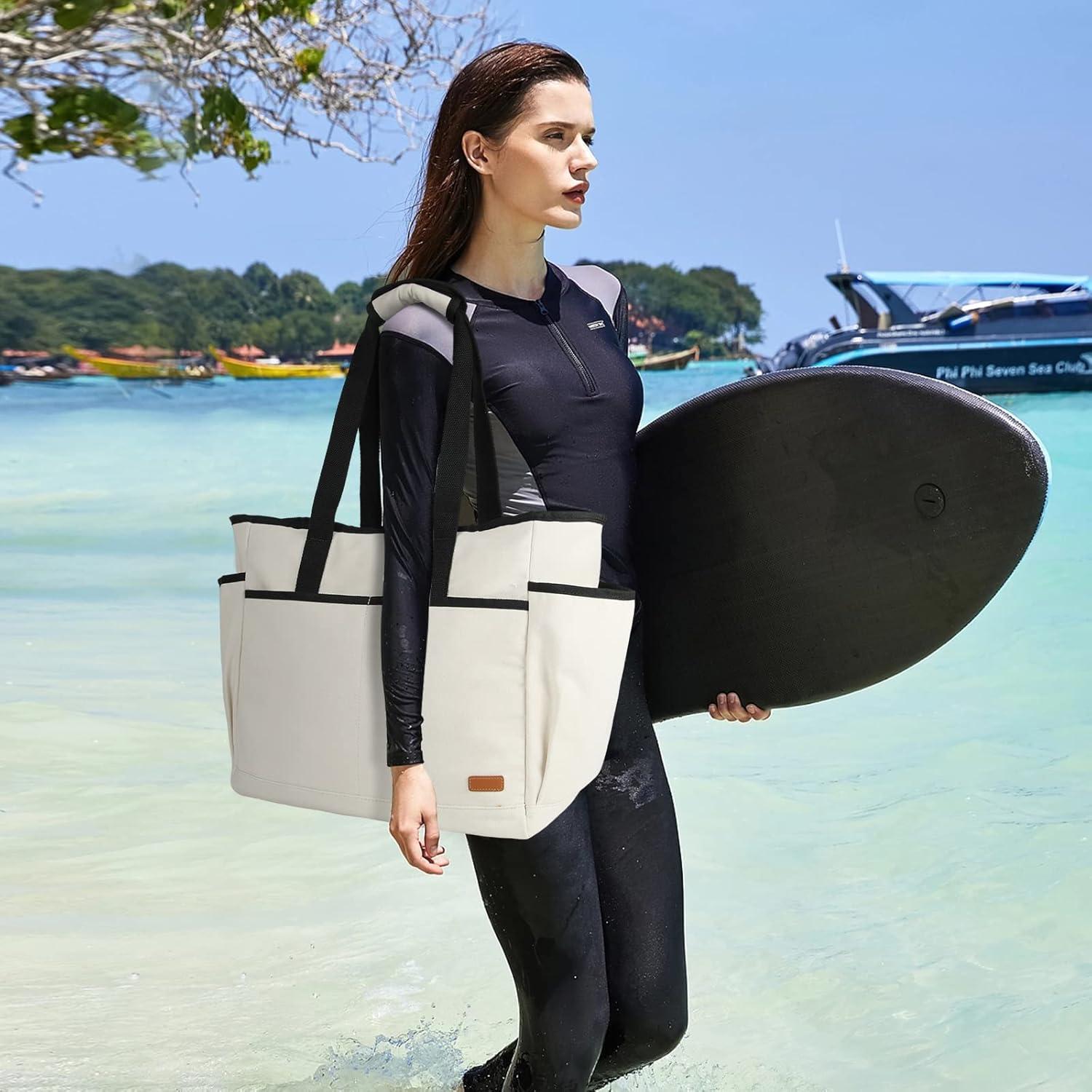 Strandtasche XXL Damen Groß mit Reißverschluss und 30L - Beige