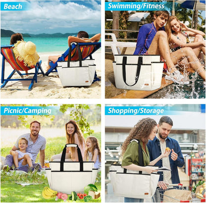 Lubardy Strandtasche XXL Damen Groß Reißverschluss Wasserdicht 30L Beige