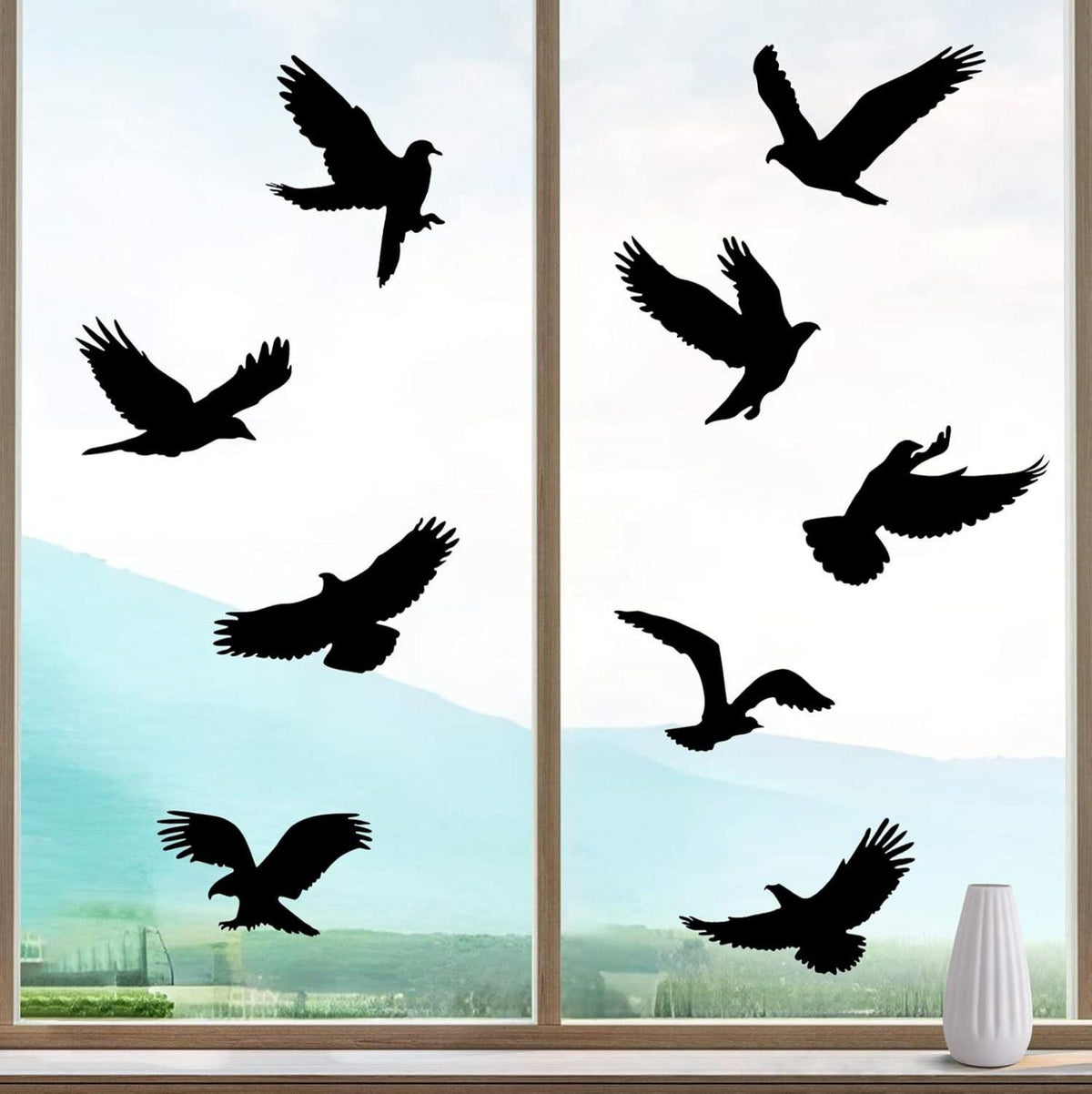 Fensteraufkleber Vogelschutz für Glasscheiben 9-tlg. Schwarz