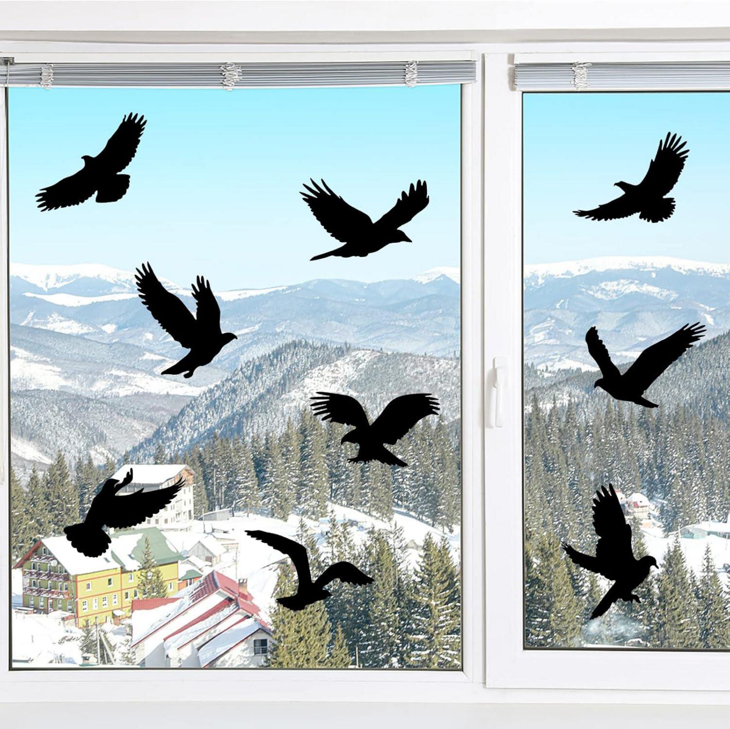 HOOWA Vogelschutz Fensteraufkleber 9er Set Große 27-31cm Schwarz PVC