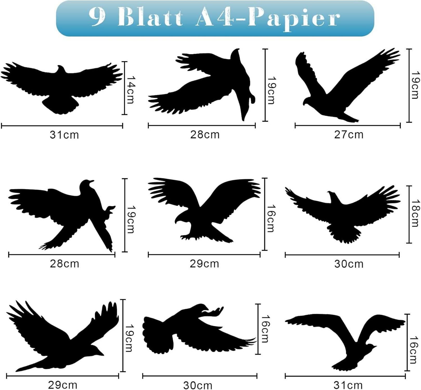 Fensteraufkleber Vogelschutz 9 Stück 27-31cm Schwarz Selbstklebend