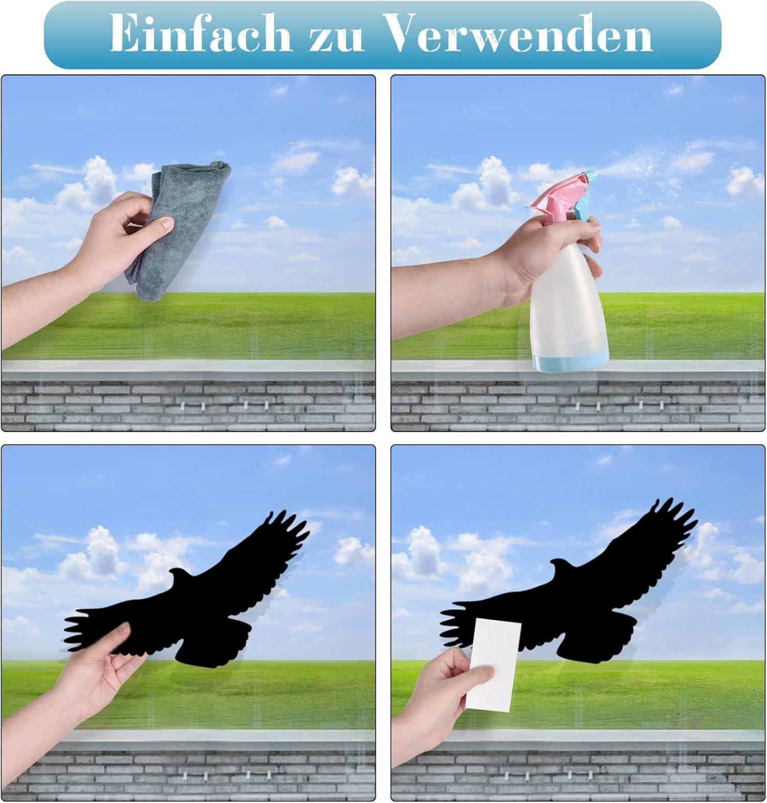 HOOWA Vogelschutz Fensteraufkleber 9er Set Große 27-31cm Schwarz PVC