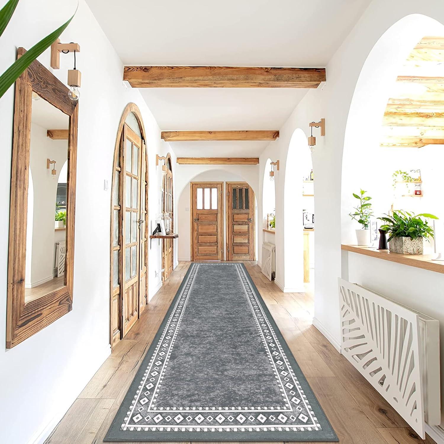 Enyhom Lang Teppich Läufer 66x240 cm grau rutschfest waschbar ideal für Flur Küche Eingang