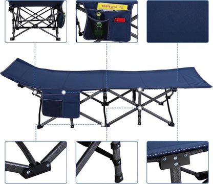 Klappbares Campingbett XL mit Seitentasche - Feldbett Blau